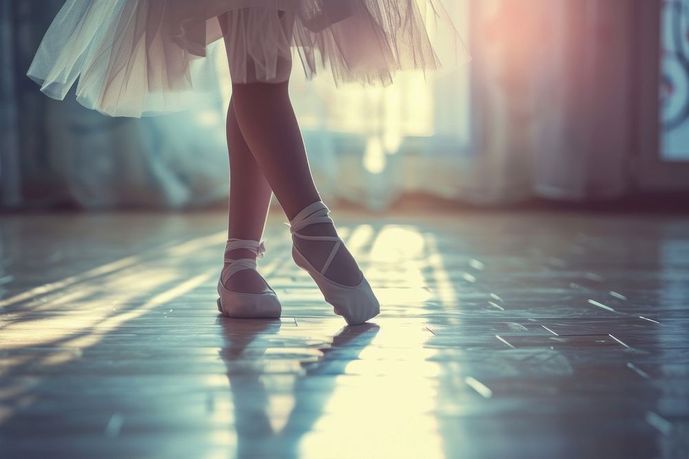 Extreme close up of little girl ballet Practice footwear dancing shoe.