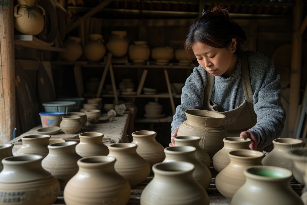 Japanese potter working pottery female adult.