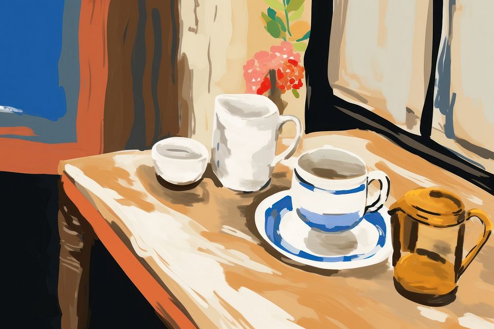 Coffee on table art furniture painting.
