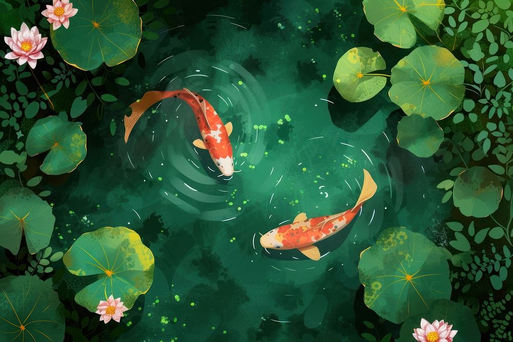 Aerial view of a koi pond outdoors nature flower.