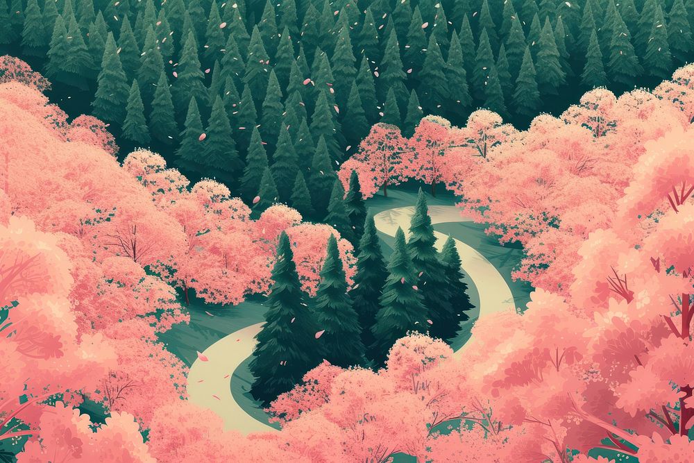 Aerial view japanese forest tree landscape outdoors.