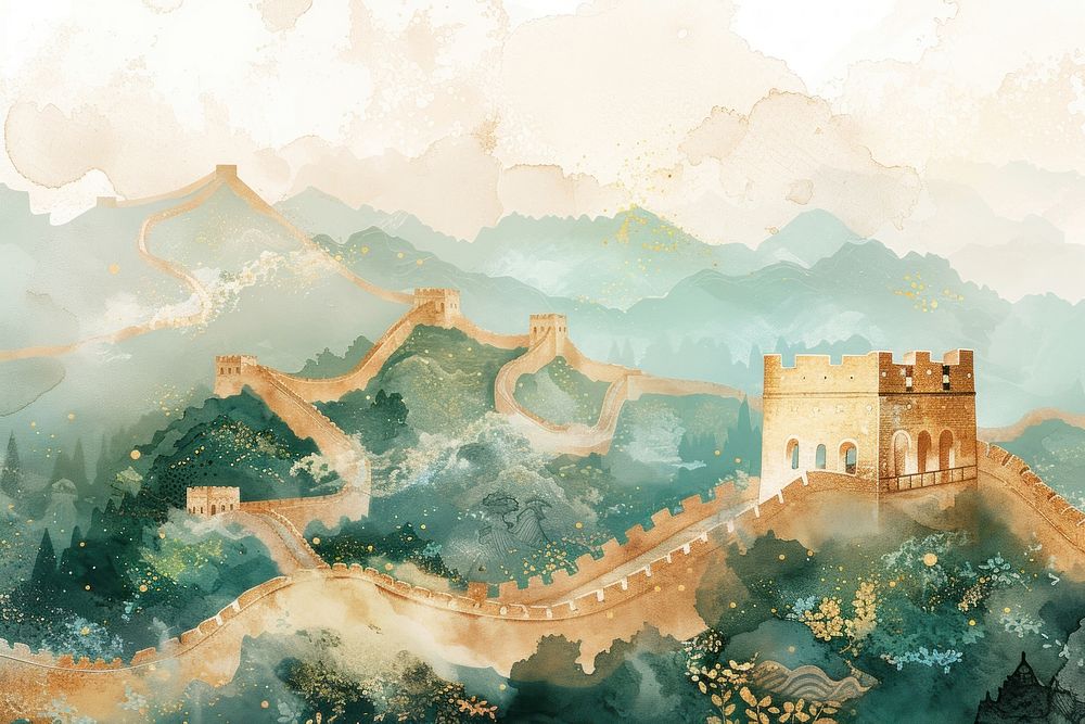 Great wall of china painting old art.