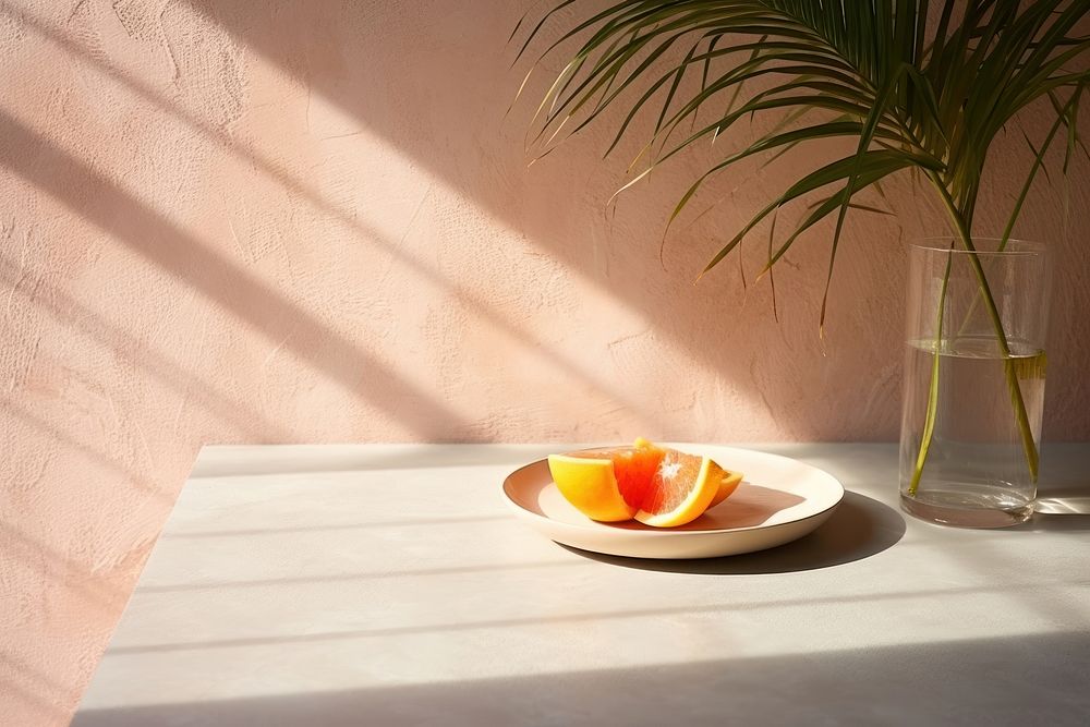 Brunch on table grapefruit furniture shadow.