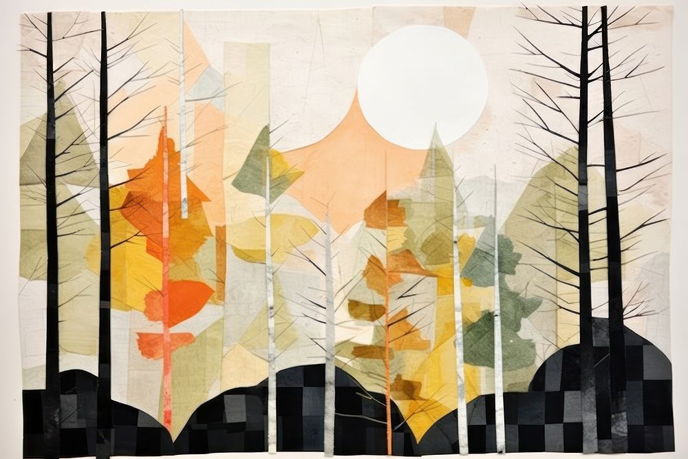 Abstract forest ripped paper art painting creativity.