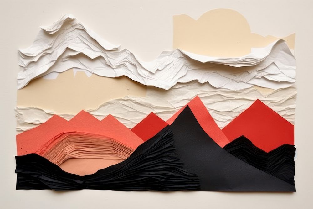 Abstract mountain ripped paper art tranquility creativity.