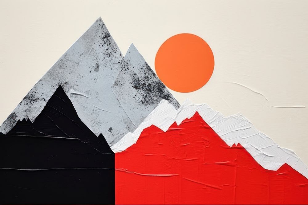 Abstract mountain ripped paper art painting nature.