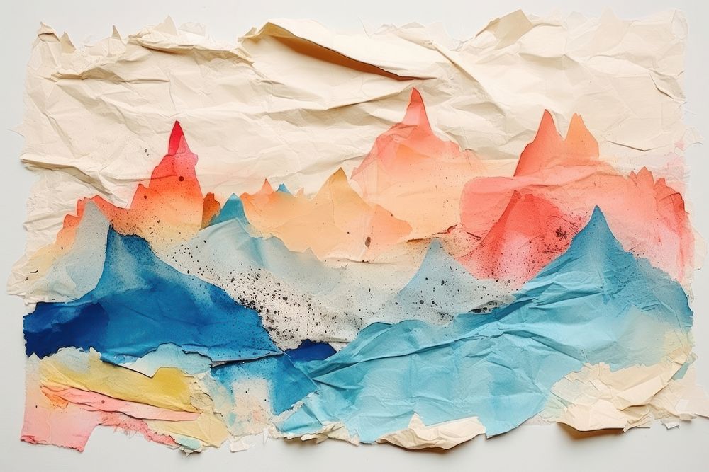 Abstract sky mountain ripped paper art painting creativity.