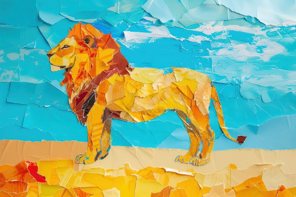 Lion and bright sky art backgrounds painting.
