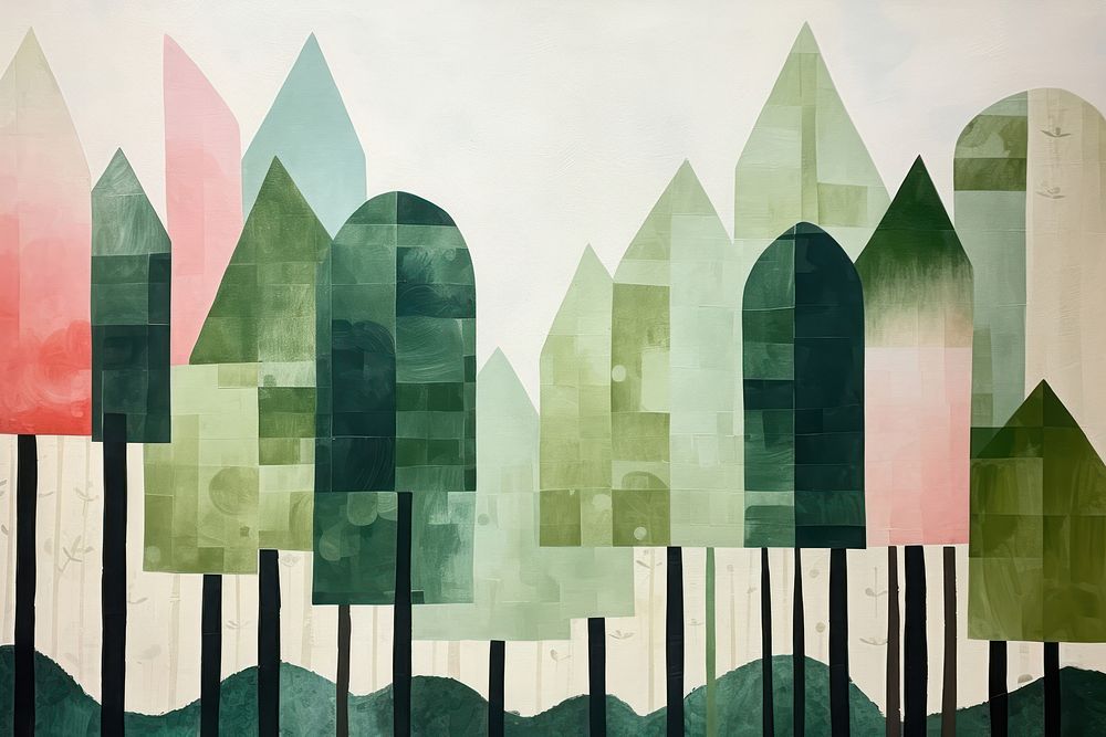 Forest art painting architecture.