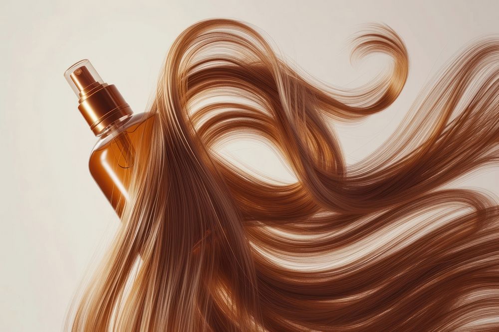 Nourish hair of shampoo or serum bottle hairstyle cosmetics.