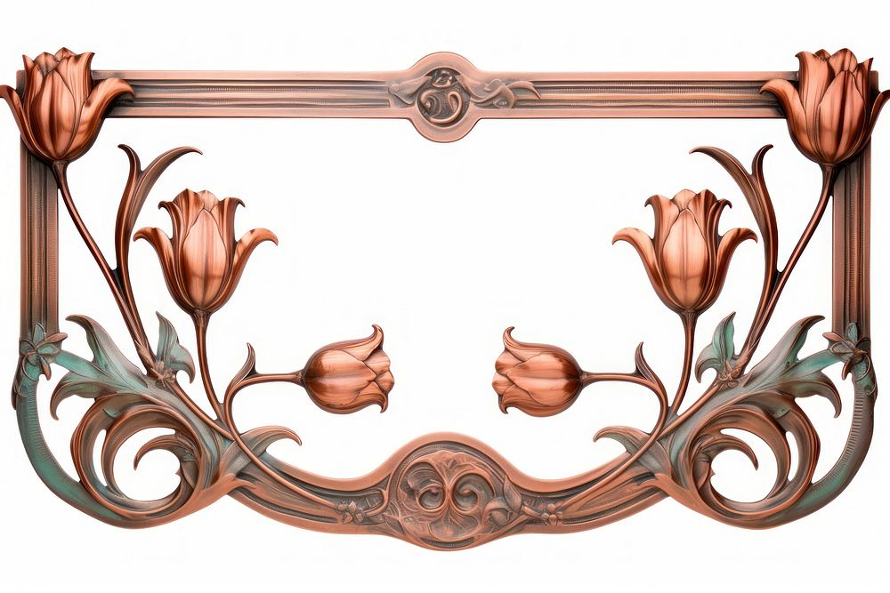 Nouveau art of tulips frame copper flower white background.