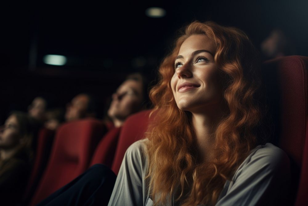 Woman watching movie portrait person cinema.