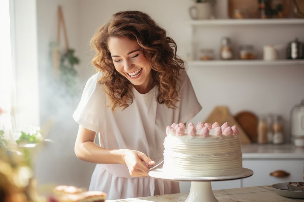 Woman baking a cake dessert person food.