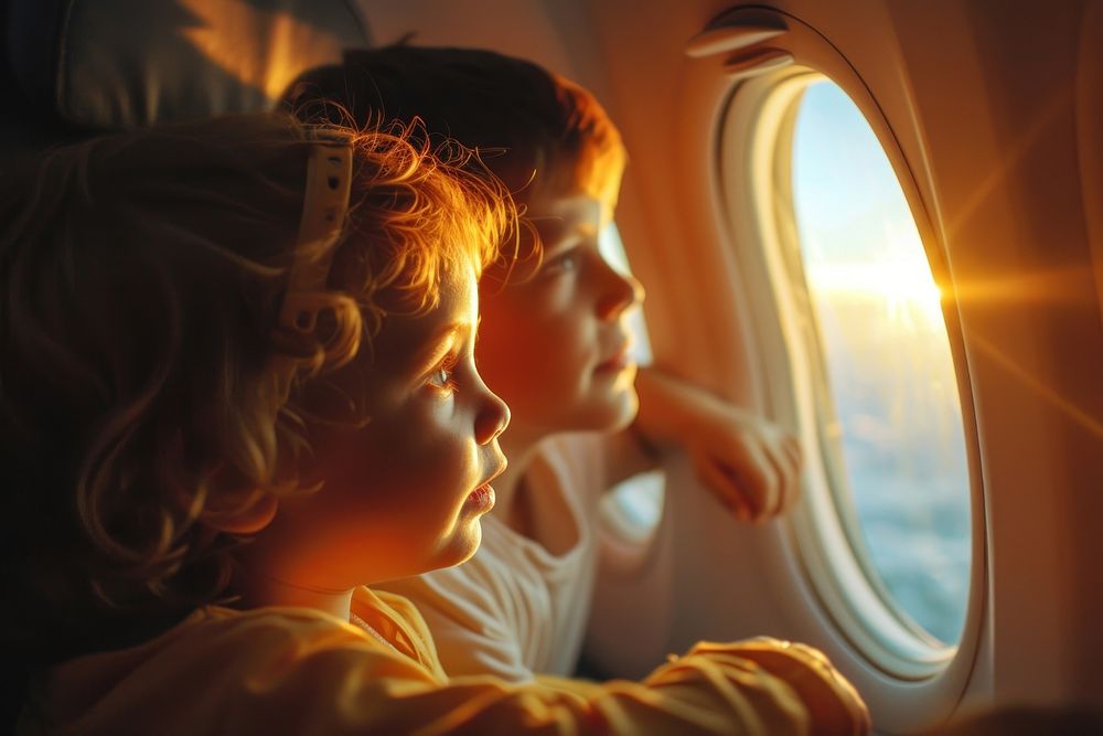 Airplane window photo togetherness.