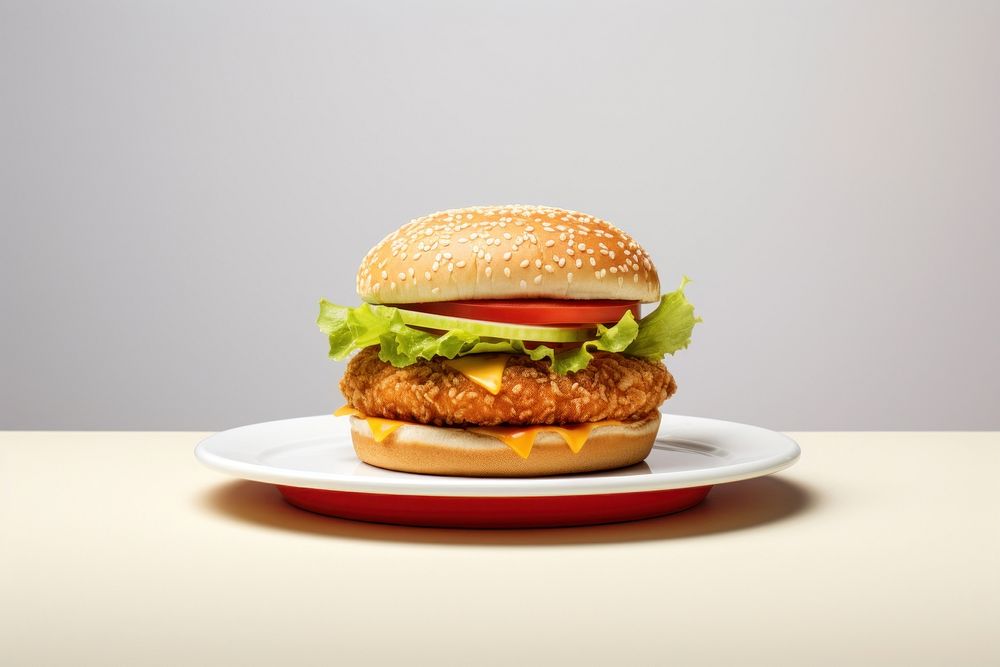 Chicken burger on a plate food hamburger vegetable.