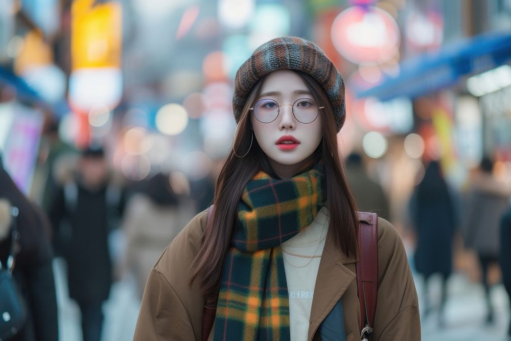 Korean fashionista portrait walking street.
