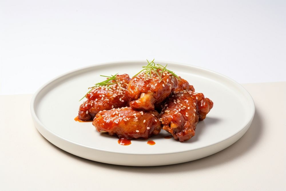 Korean fried chicken with juicy sauce plate food meat.