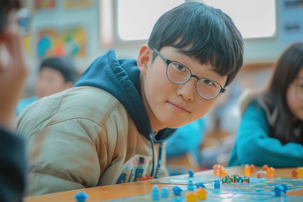 Korean student glasses school game.