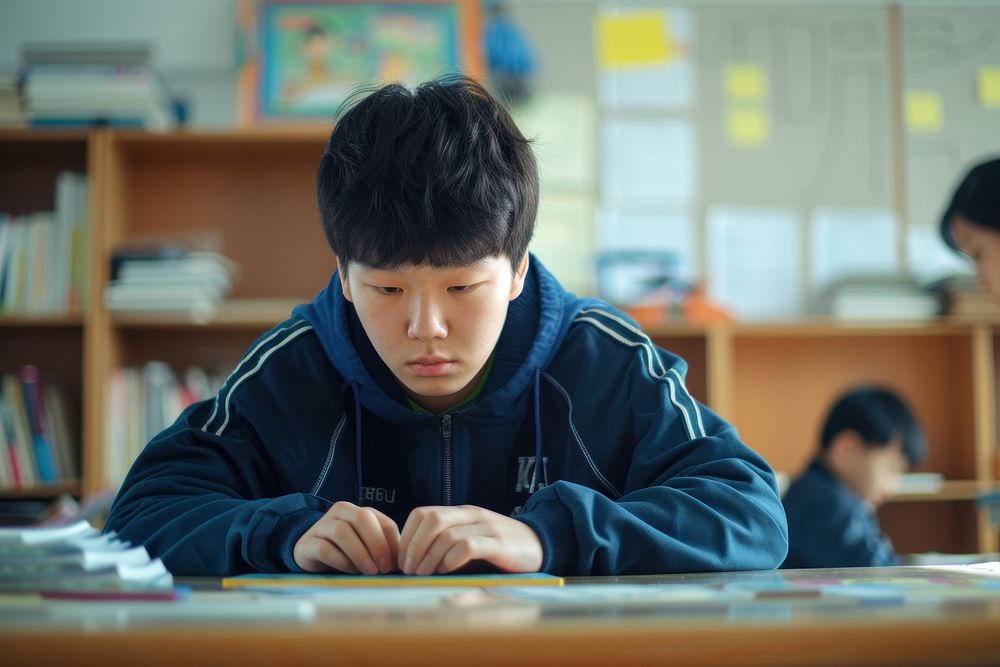 Korean student school concentration contemplation.