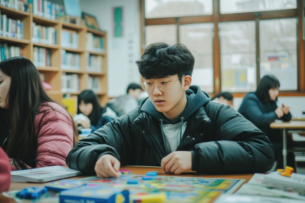 Korean student library school adult.