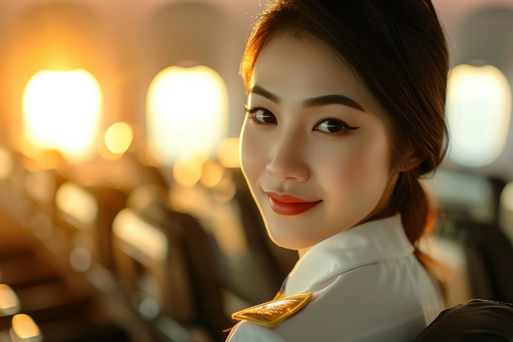 Thai woman flight attendant portrait adult photo.
