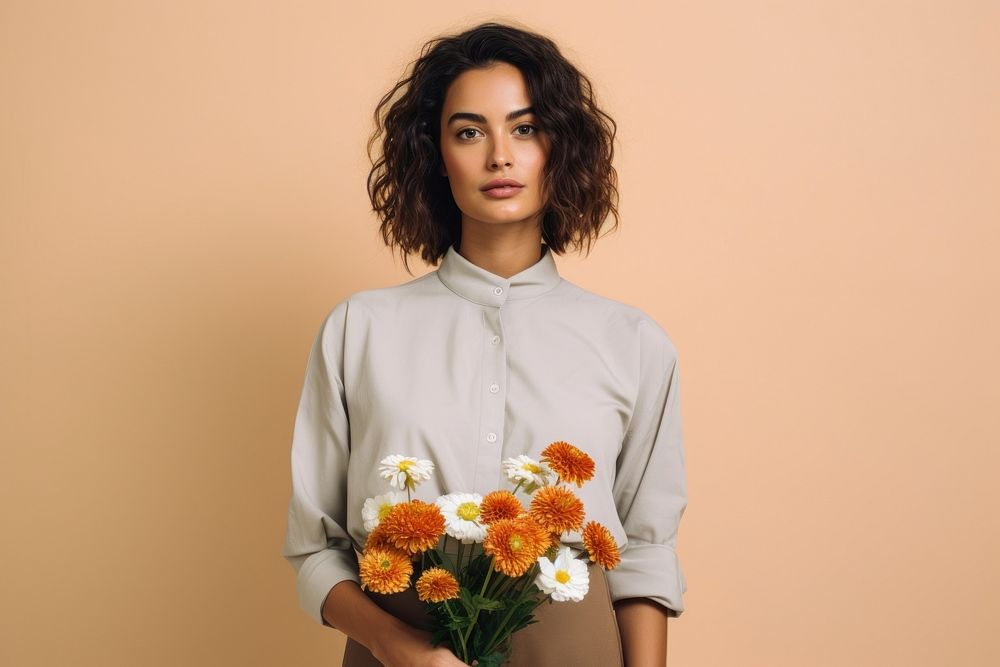 Wearing clothing with flower portrait plant photo.