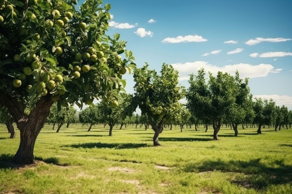 Apple trees orchard landscape outdoors nature.