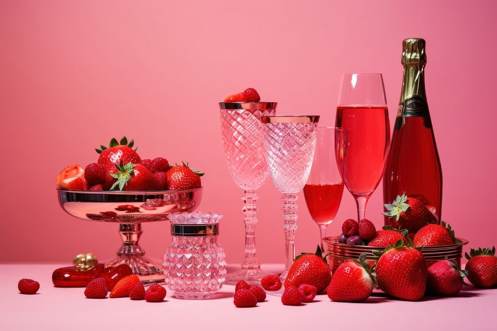 Glass strawberry champagne fruit.