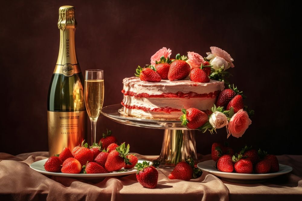Cake strawberry champagne dessert.