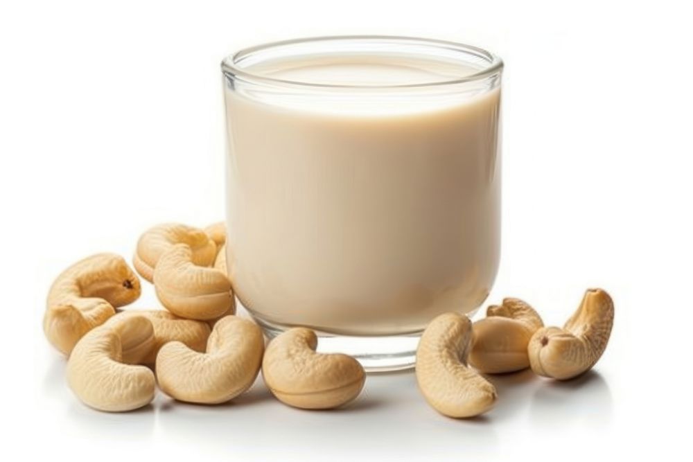 Photo of cashew milk food nut white background.