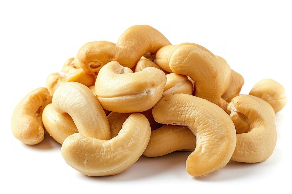 Photo of cashew nut vegetable food white background.