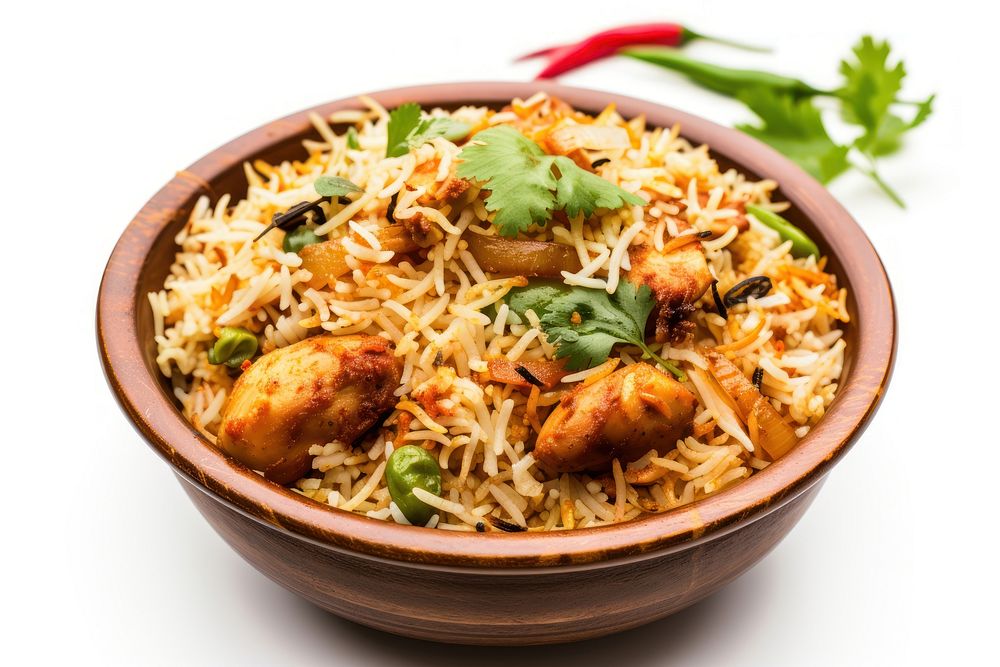 Photo of chicken biryani plate food rice.