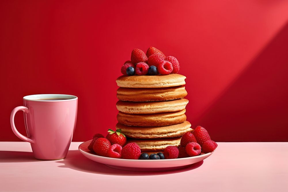 Pancake plate cup strawberry.