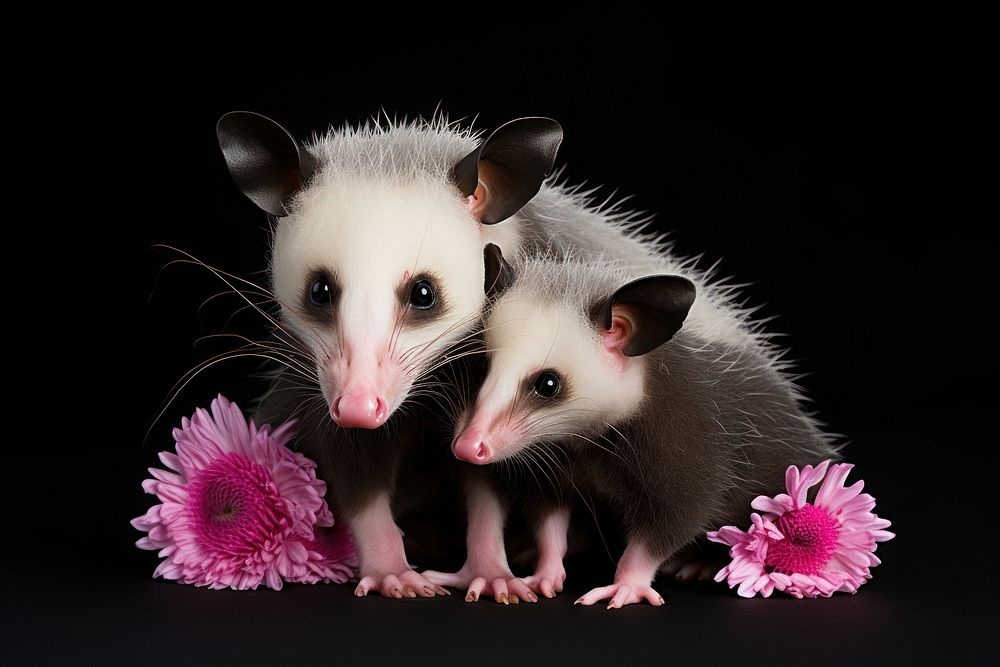 Cute Opossum with baby Opossums wildlife animal mammal.