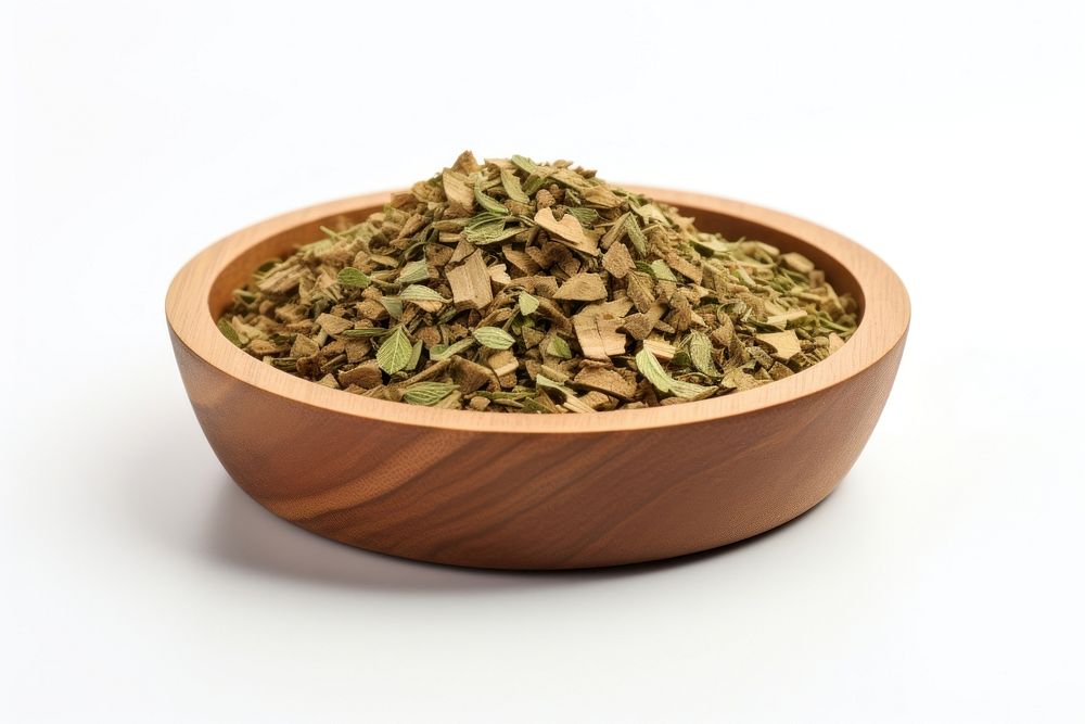Dried oregano chopped on wooden bowl spice plant food.