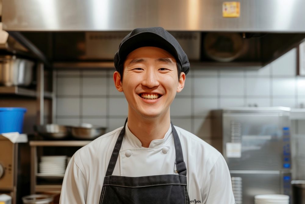 Korea chef working in the kitchen restaurant happiness cheerful.