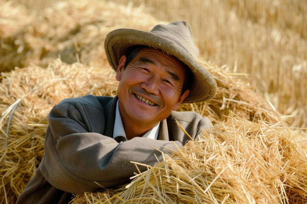 Korea farmer outdoors straw adult.
