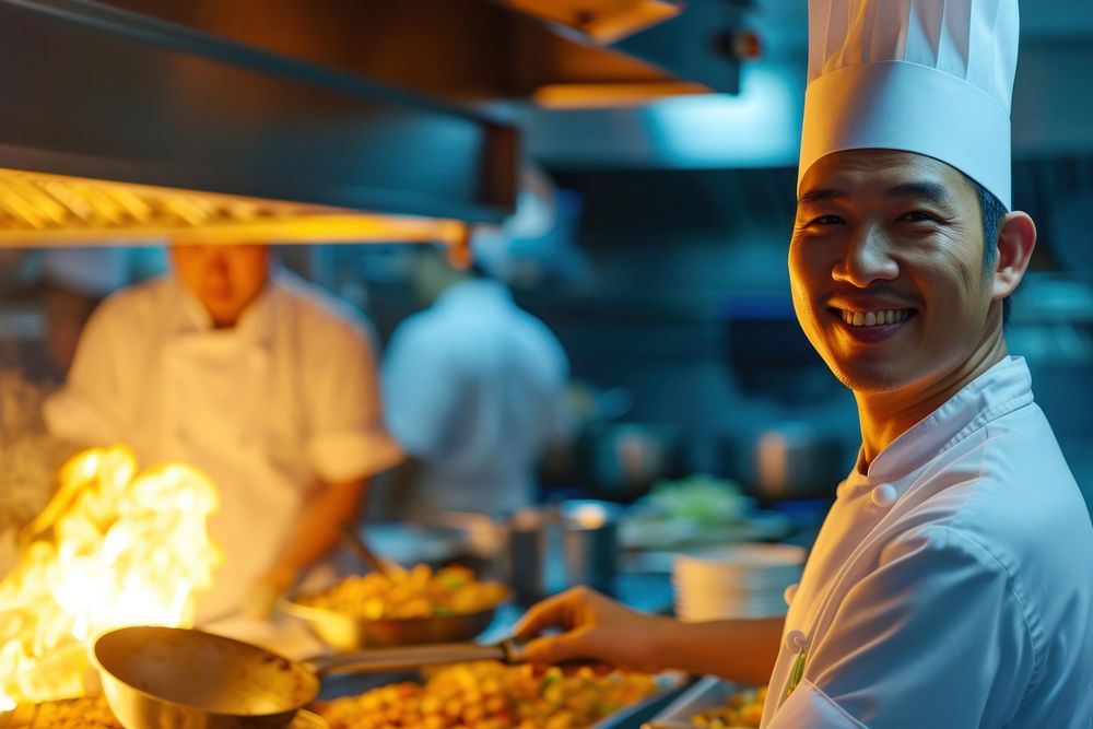 Mongolia chef working in the kitchen adult restaurant freshness.