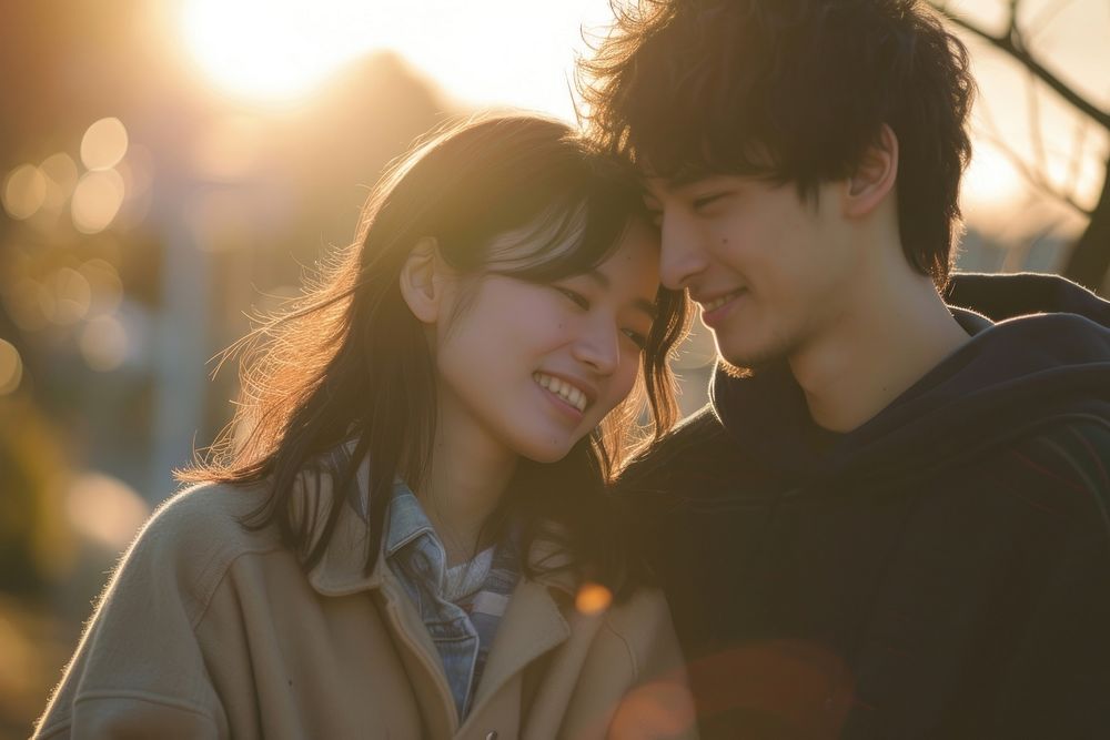 Photo of Japanese teenager couple portrait outdoors adult.