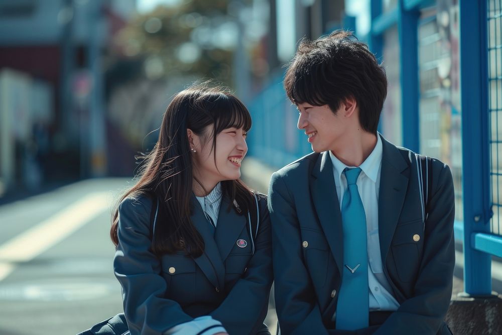 Photo of Japanese teenager couple adult happy love.