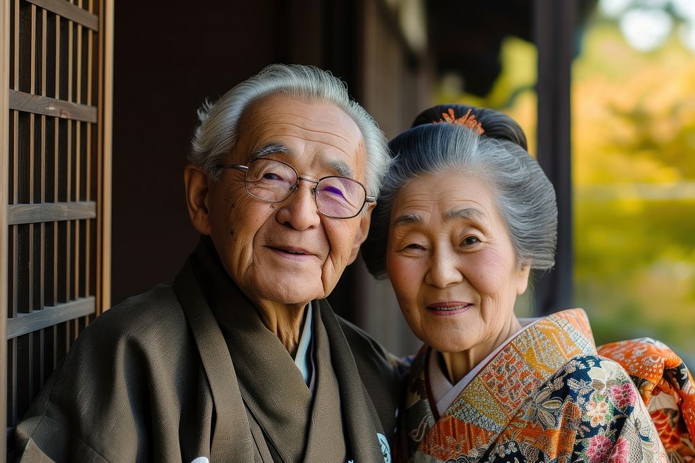 Photo of japanese couple portrait adult happy.