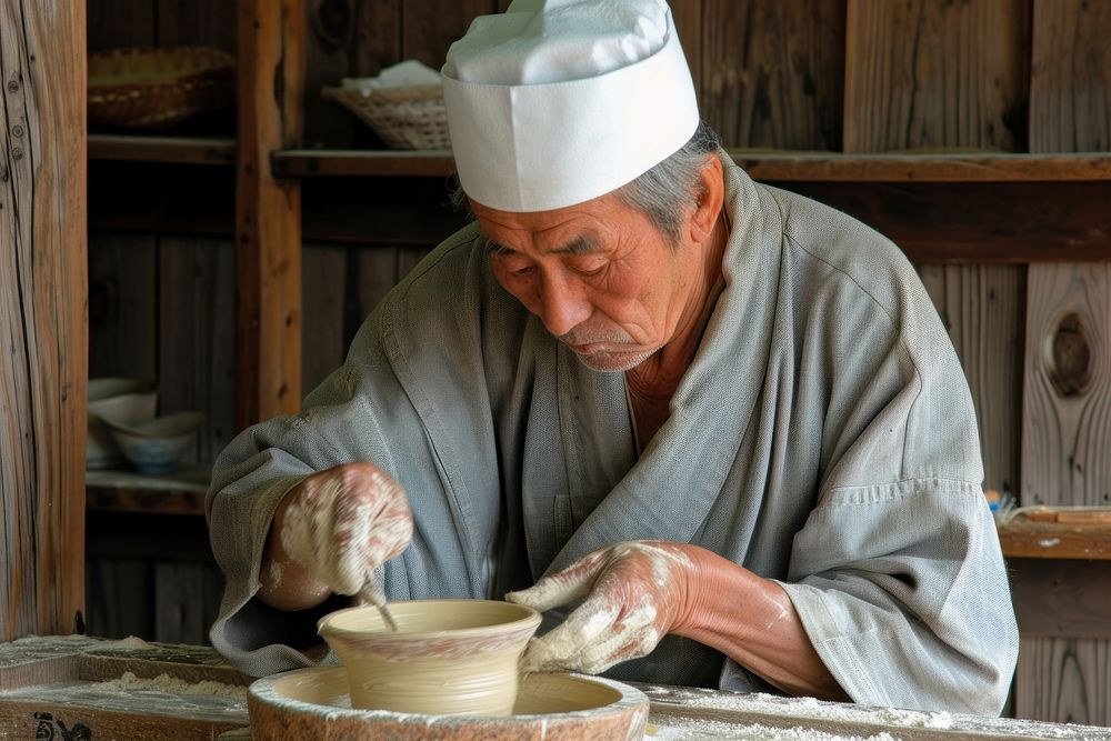 Japanese potter working pottery adult concentration.