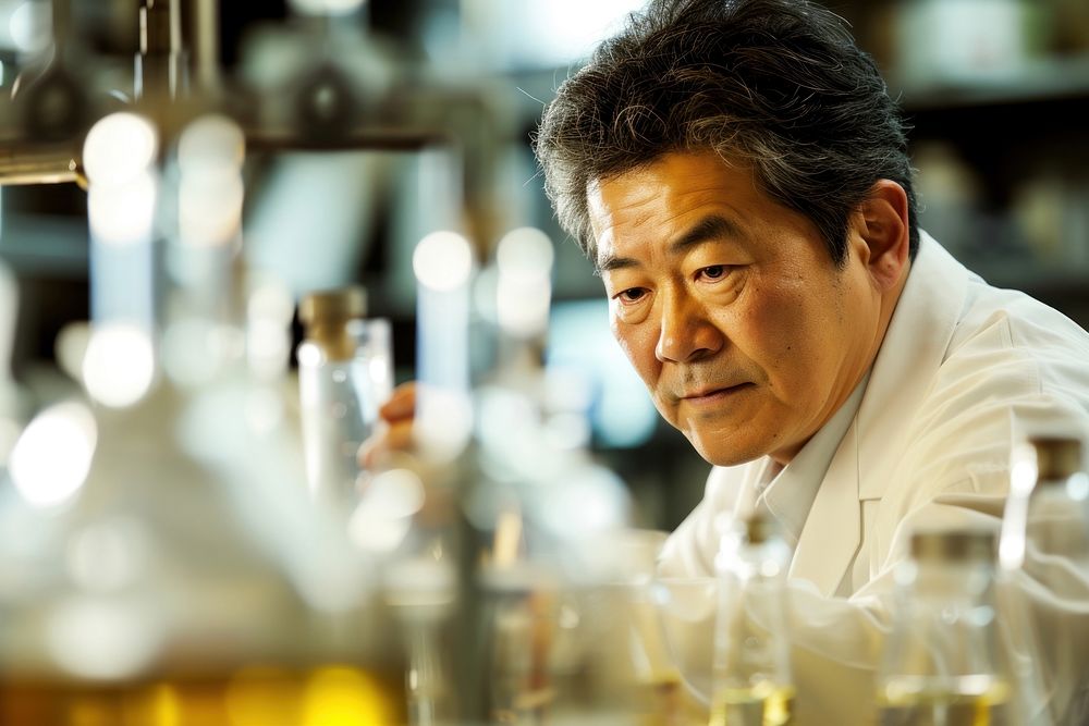 Japanese scientist working adult concentration refreshment.