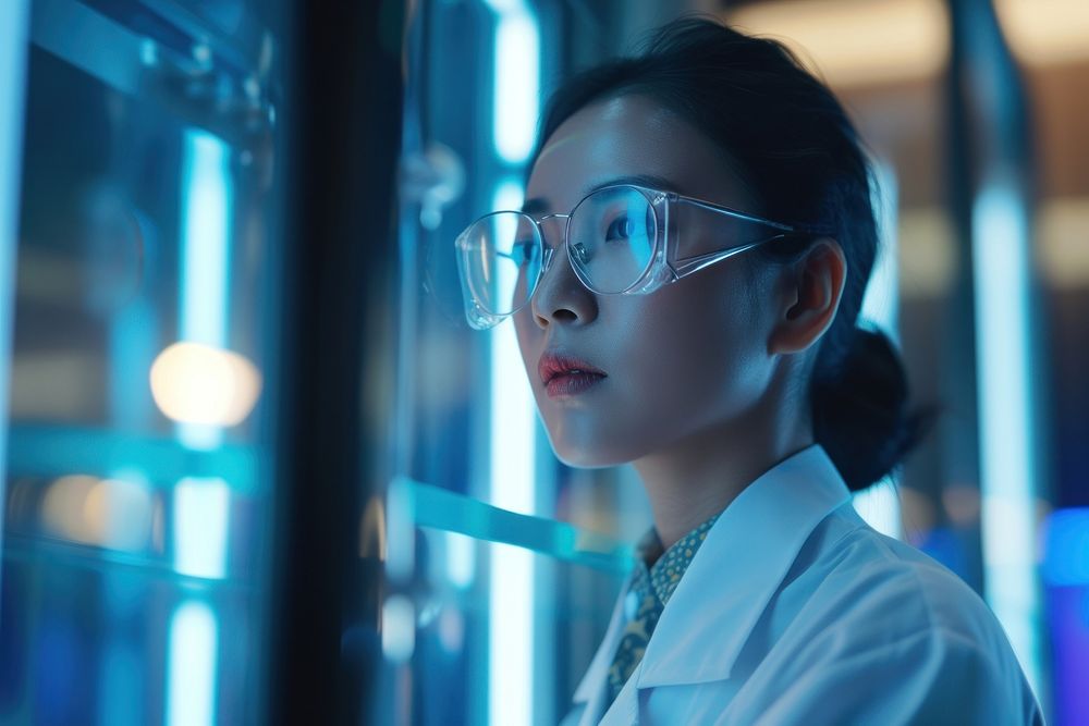 Korean scientist working glasses adult contemplation.