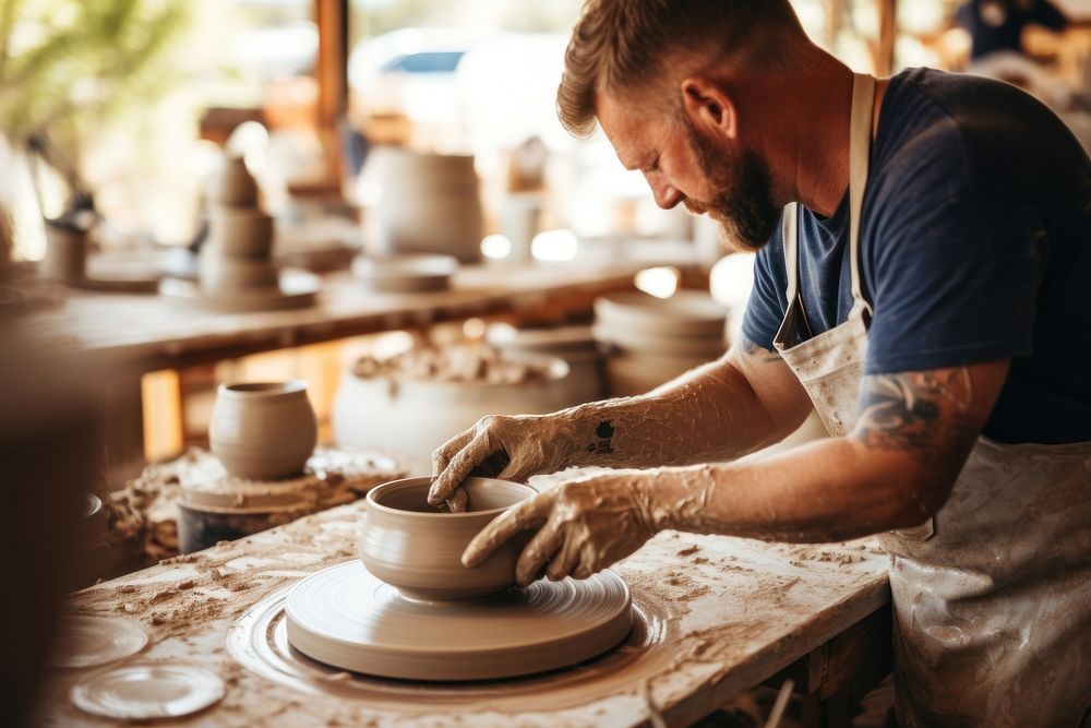 Man doing pottery person adult concentration.