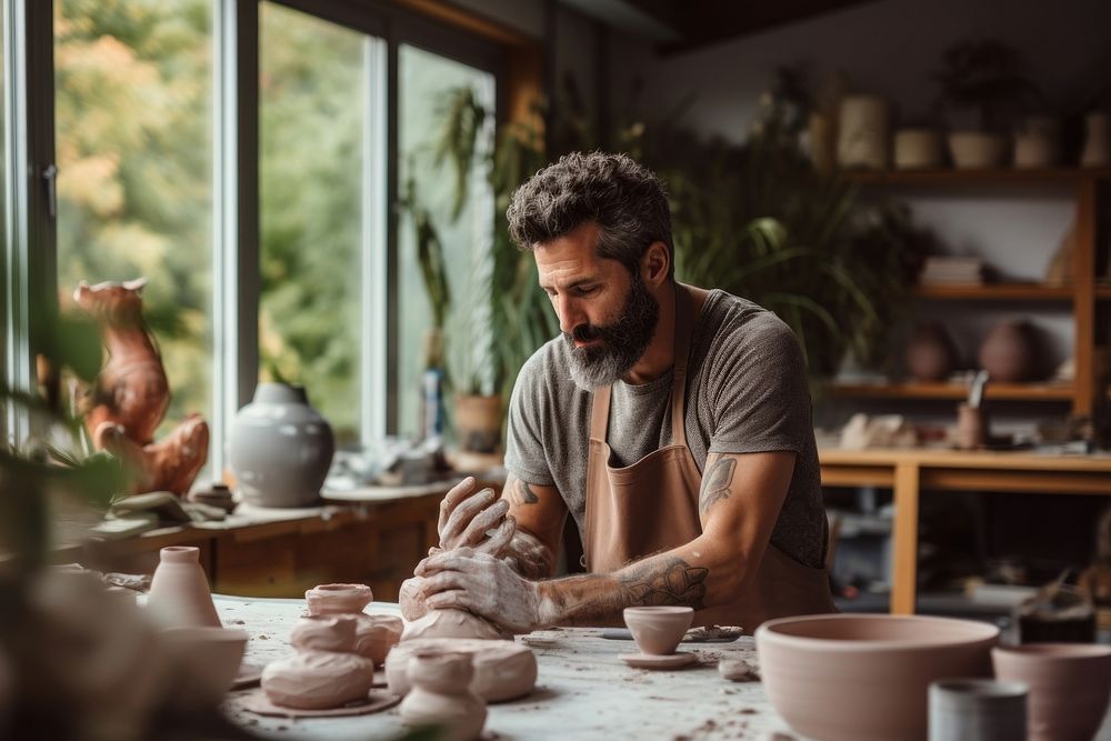 Man doing pottery person adult day.