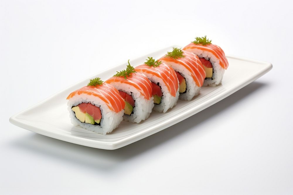 Maki sushi rolls plate food rice.
