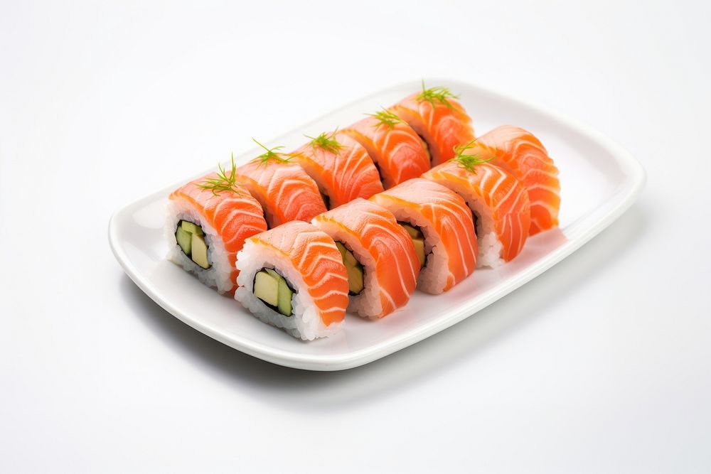 Maki sushi rolls plate food rice.