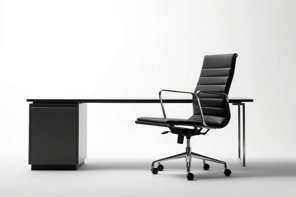 Minimal modern office desk chair furniture table.