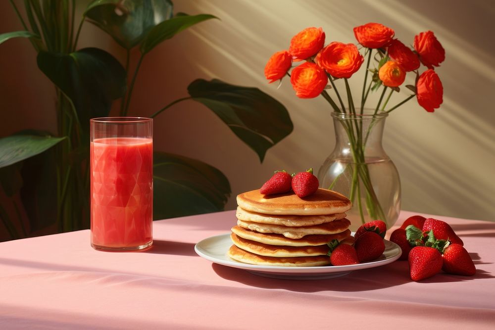 Pancake plate strawberry fruit.